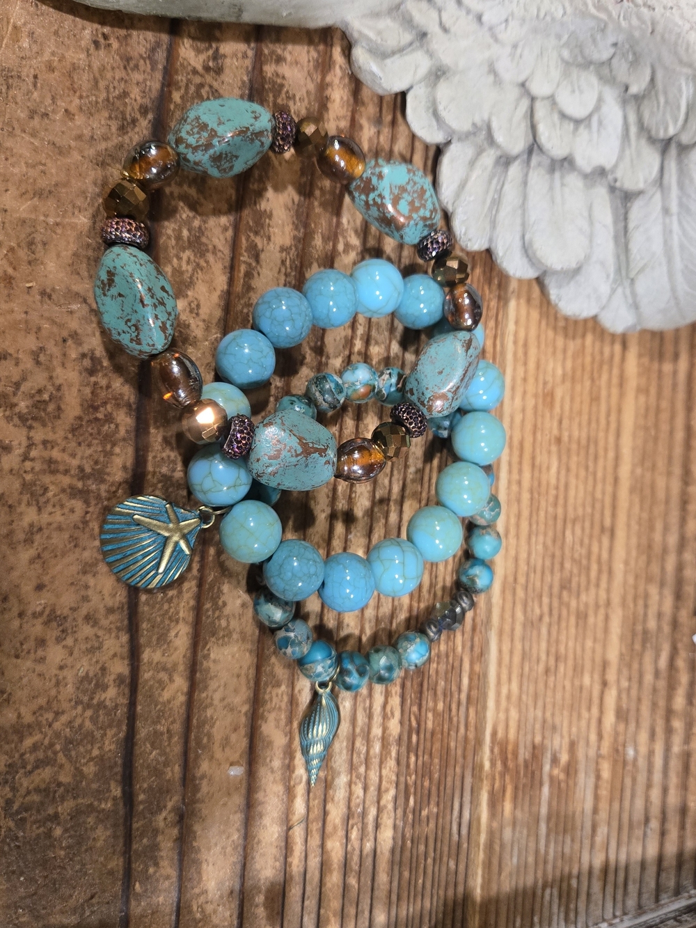 Turquoise Beaded Charm Bracelet Set - Women Jewelry